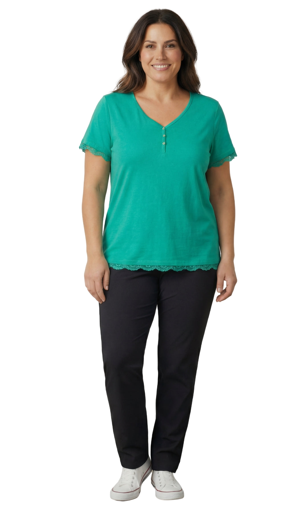 Short Sleeve V-Neck Henley Placket Tee