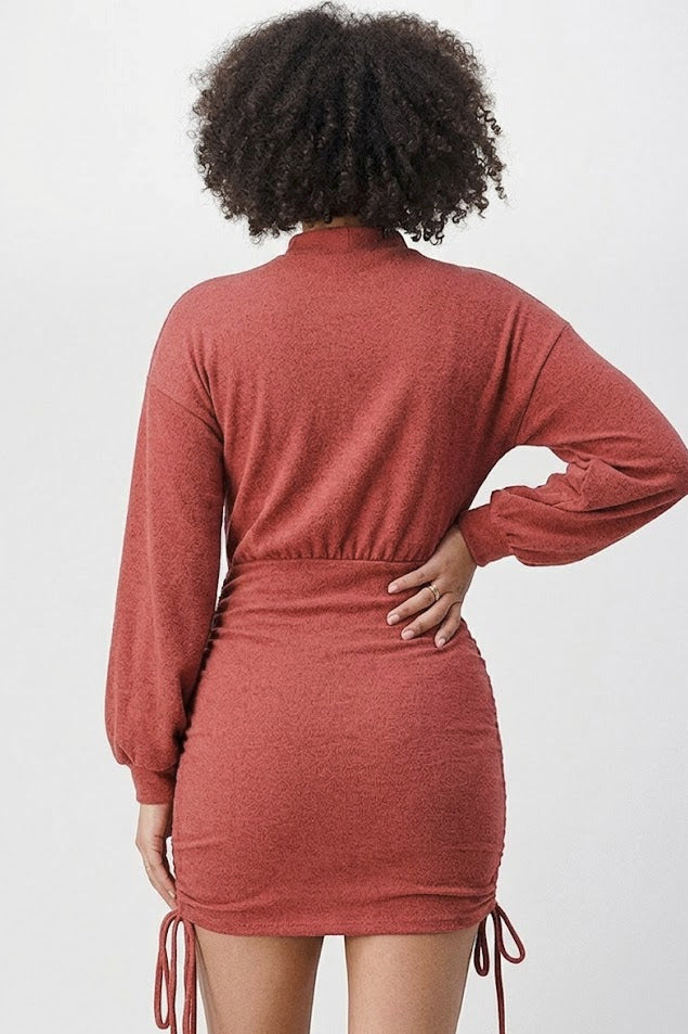 Mock Neck Side Tie Sweater Dress