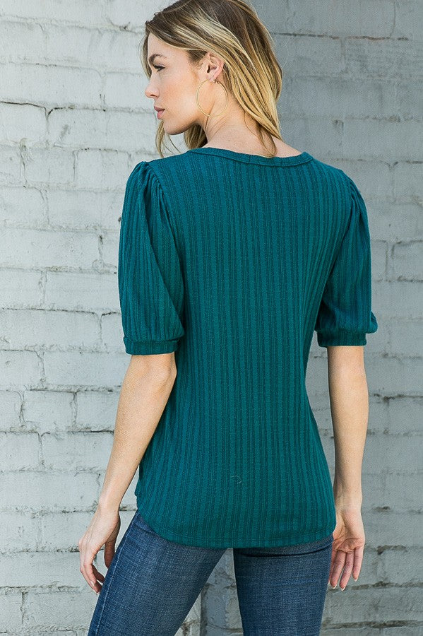 Pointelle Knit Puff Sleeve Top