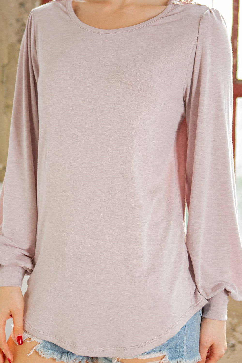 Lace Back Patch Bell Sleeve Jersey Top