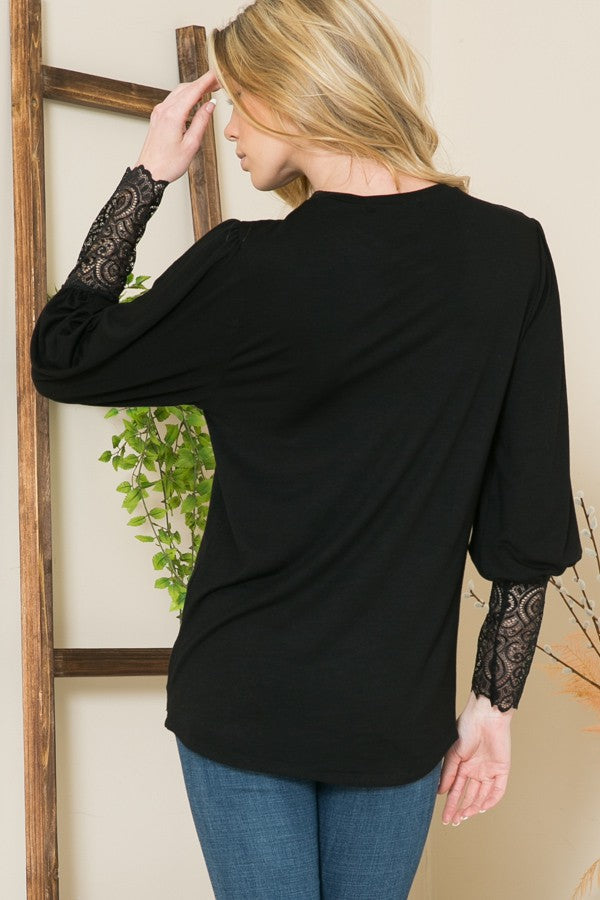 Lace Sleeve Spandex Top