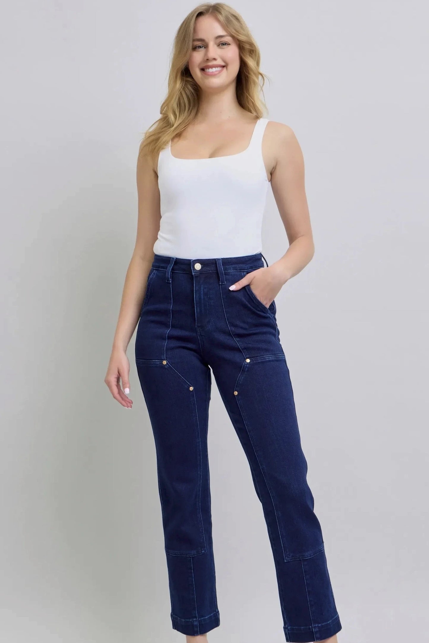 Front Patchwork Straight Jeans