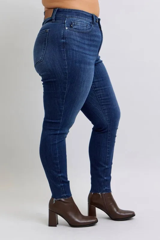 Mid Rise Skinny Jeans Raw Hem