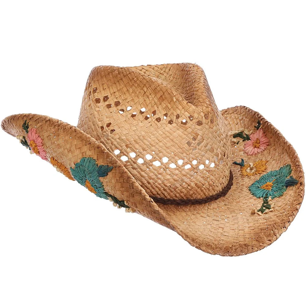 Embroidered Straw Cowgirl Hat