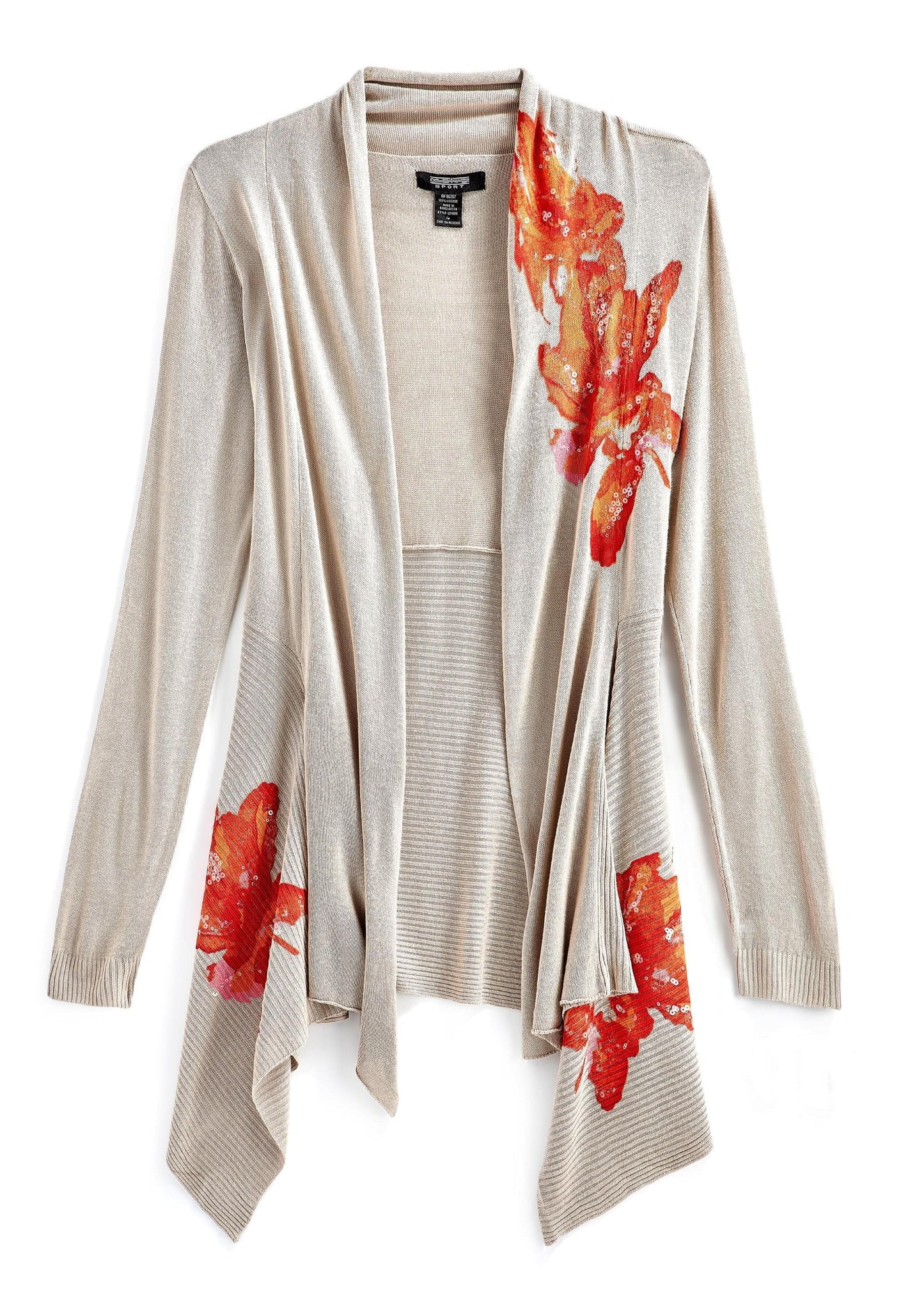 Floral Embellished Open Front Long Cardigan