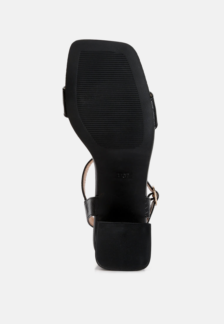 Embossed Block Heel Sandals