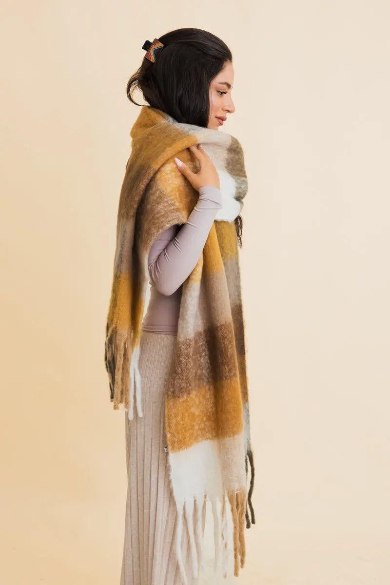 Multi Color Oversized Fringe Scarf