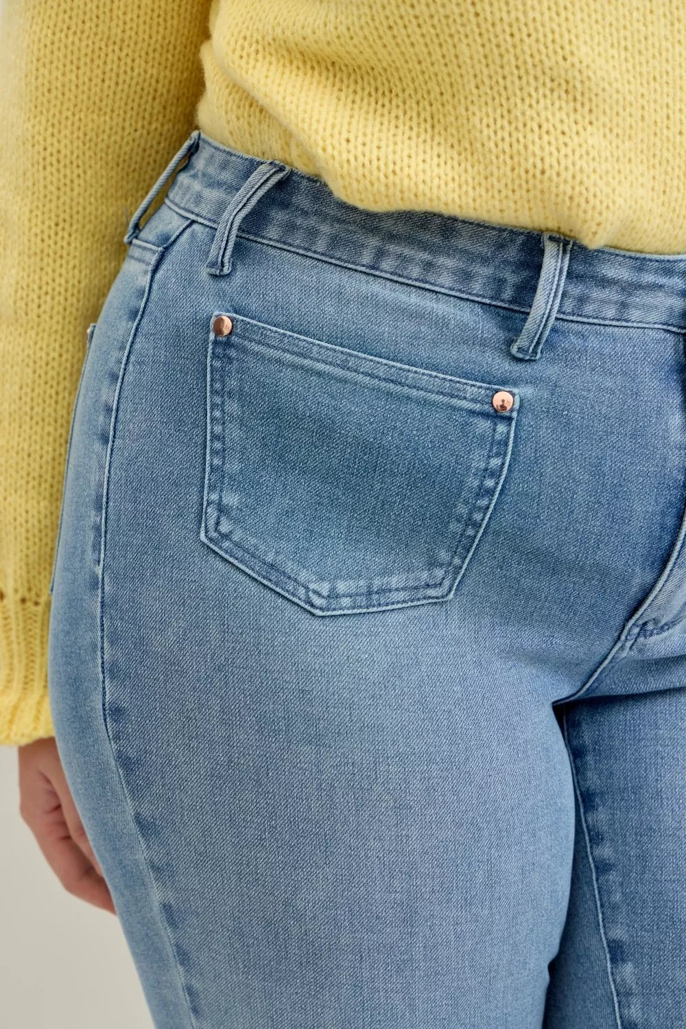 Mid Rise Bootcut Patch Pocket Jeans