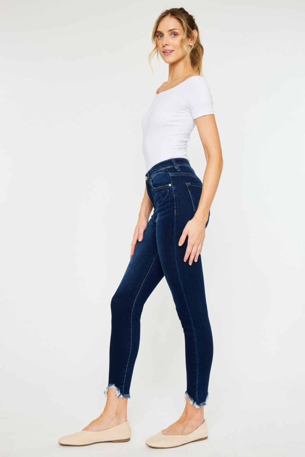 Frayed Ankle Skinny Jeans Dark Rinse