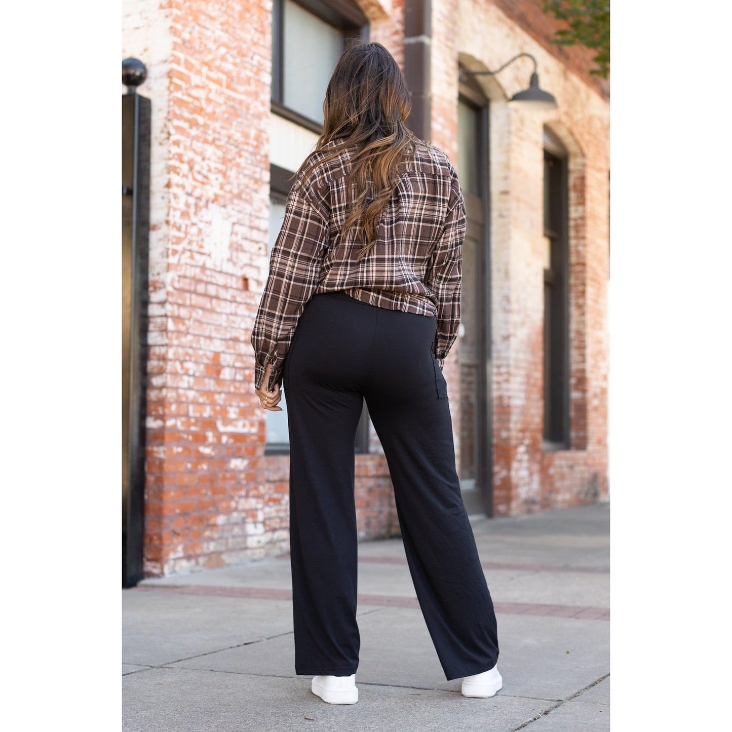 Black Wide Straight Leg Full Length Pants