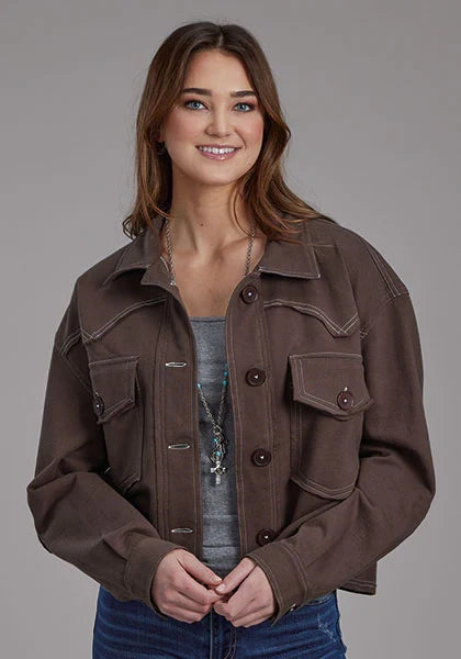 Cropped Elbow Patch Jacket Brown