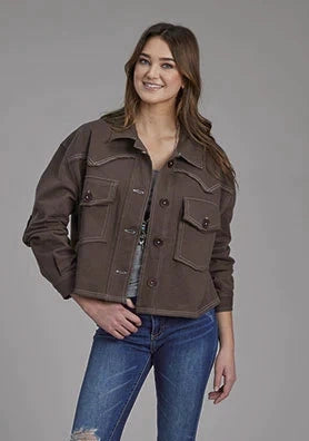 Cropped Elbow Patch Jacket Brown
