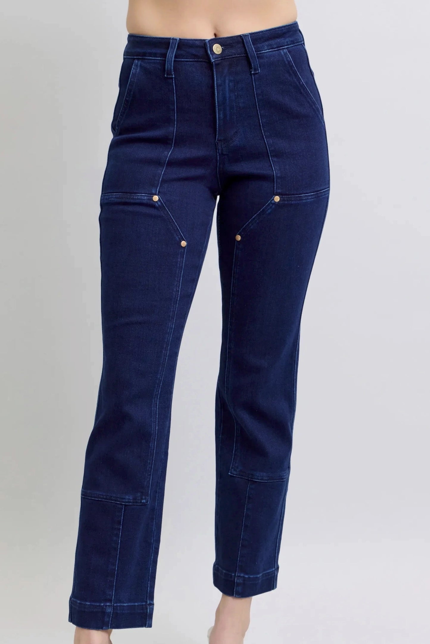 Front Patchwork Straight Jeans