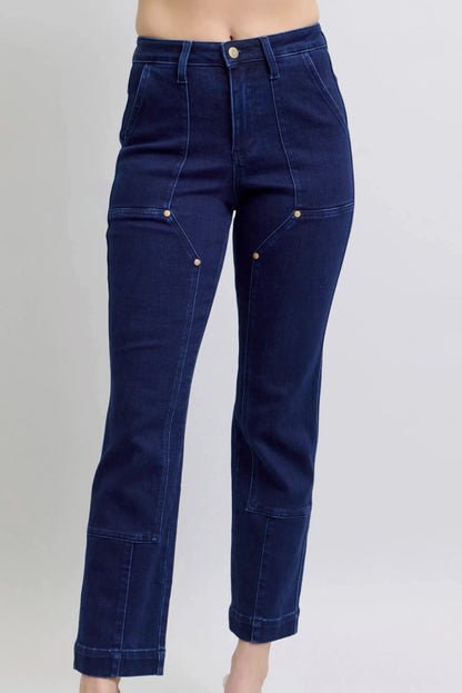 Front Patchwork Straight Jeans