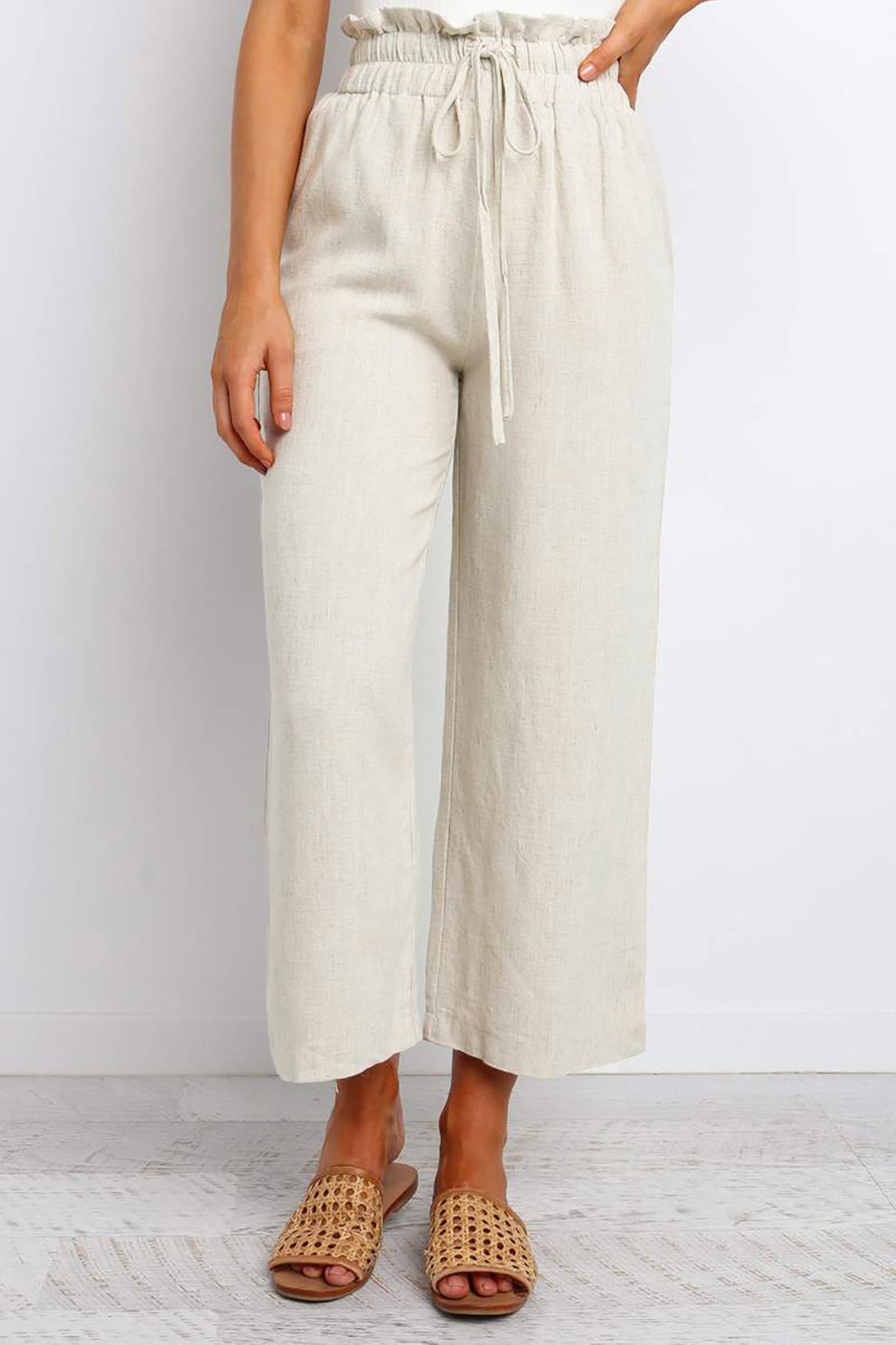 Khaki Straight Leg Cropped Pants