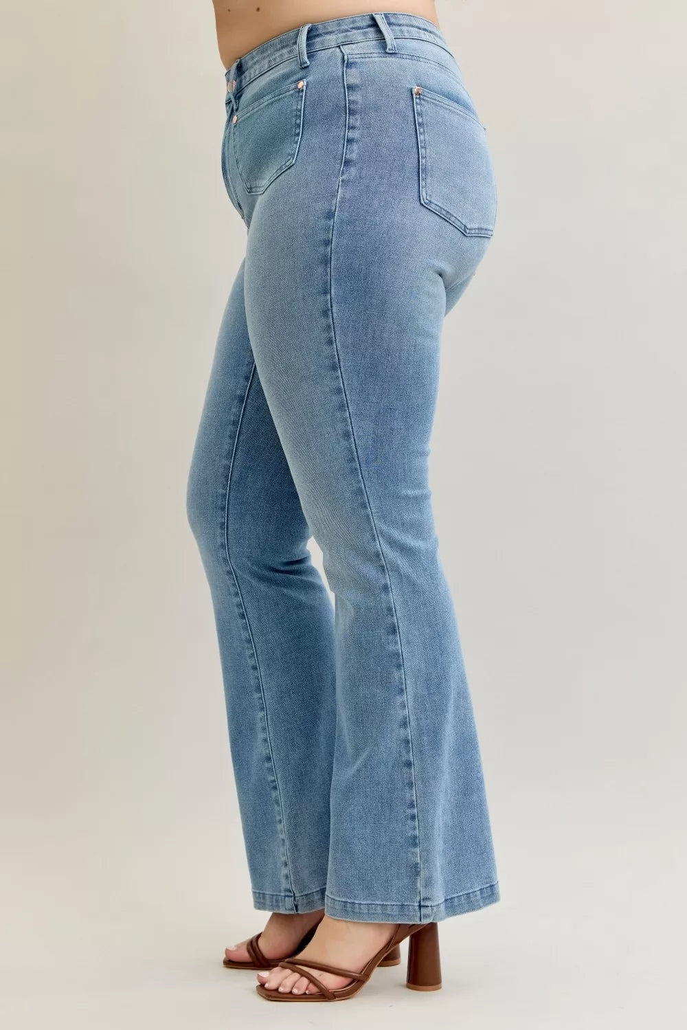 Mid Rise Bootcut Patch Pocket Jeans