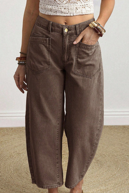 Coffee Ankle Barrel Jeans