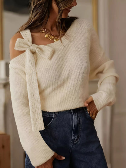 One Shoulder Bow Sweater Top