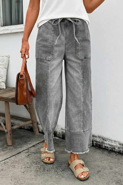 Fray Hem Wide Leg Denim Pants