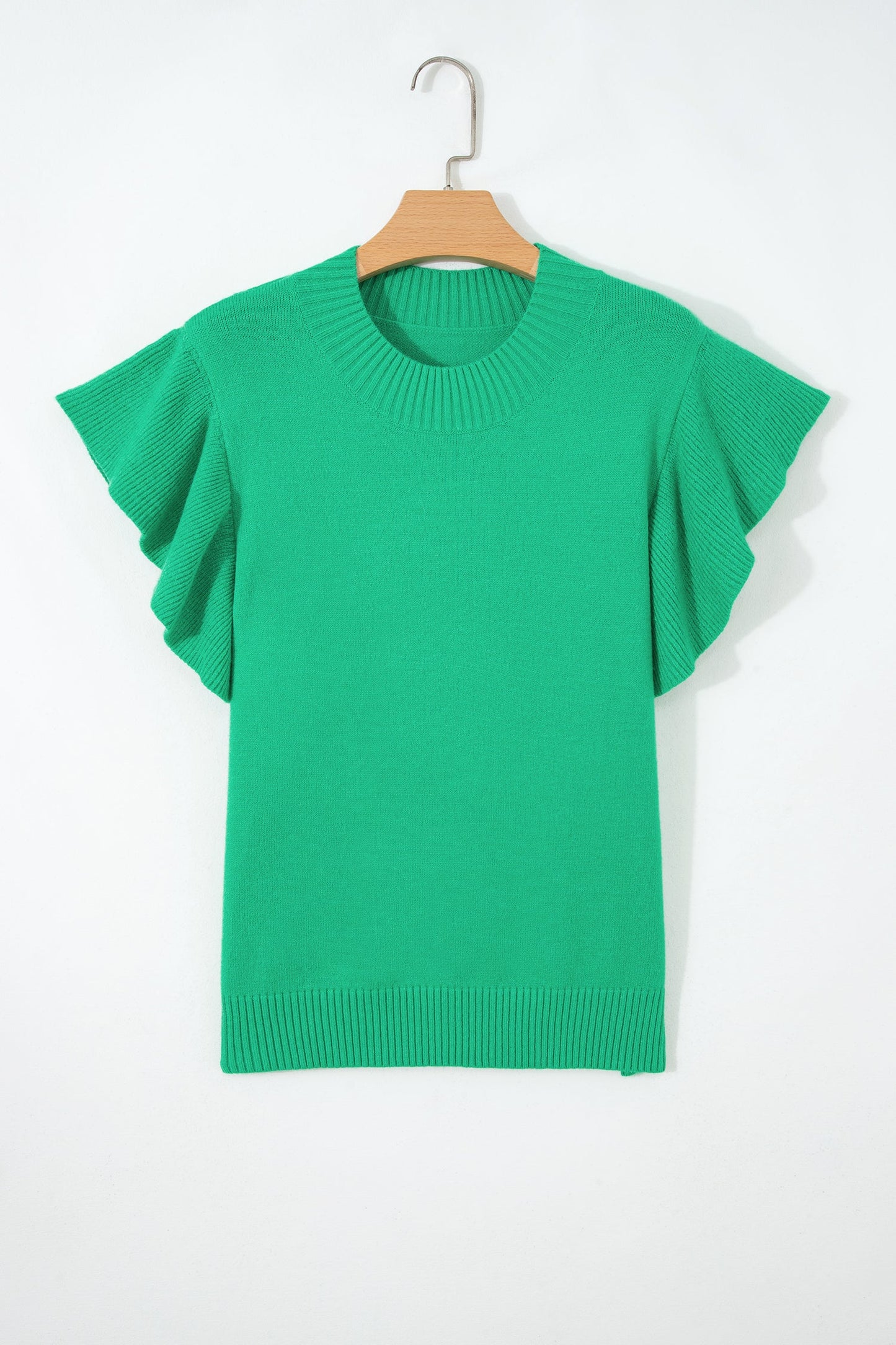 Ruffle Short Sleeve Sweater Top Green
