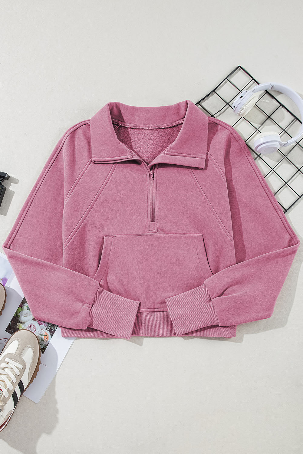 Stand Collar Pocket Pullover Phalaenopsis