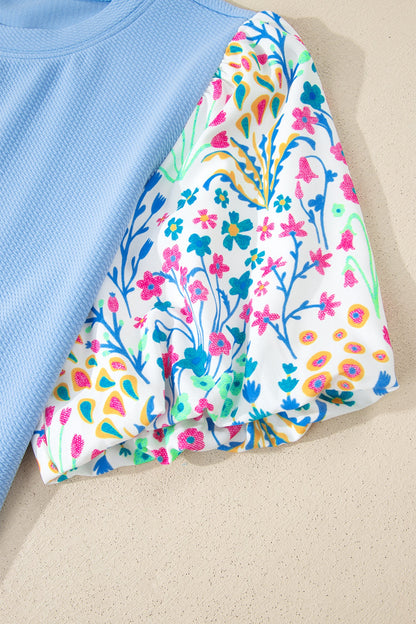 Plus Contrast Floral Sleeve Top