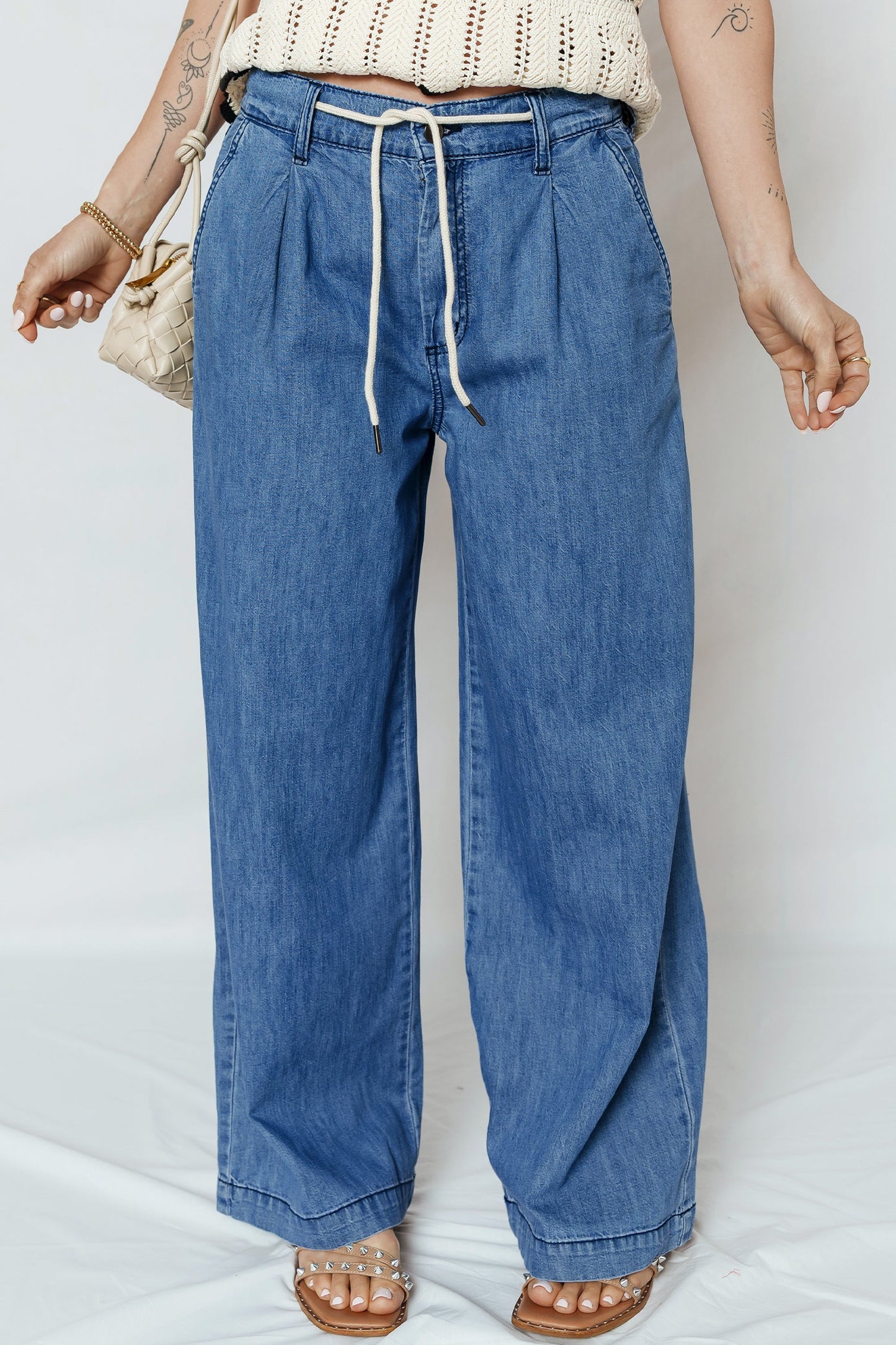 Tie Waist Wide Leg Denim