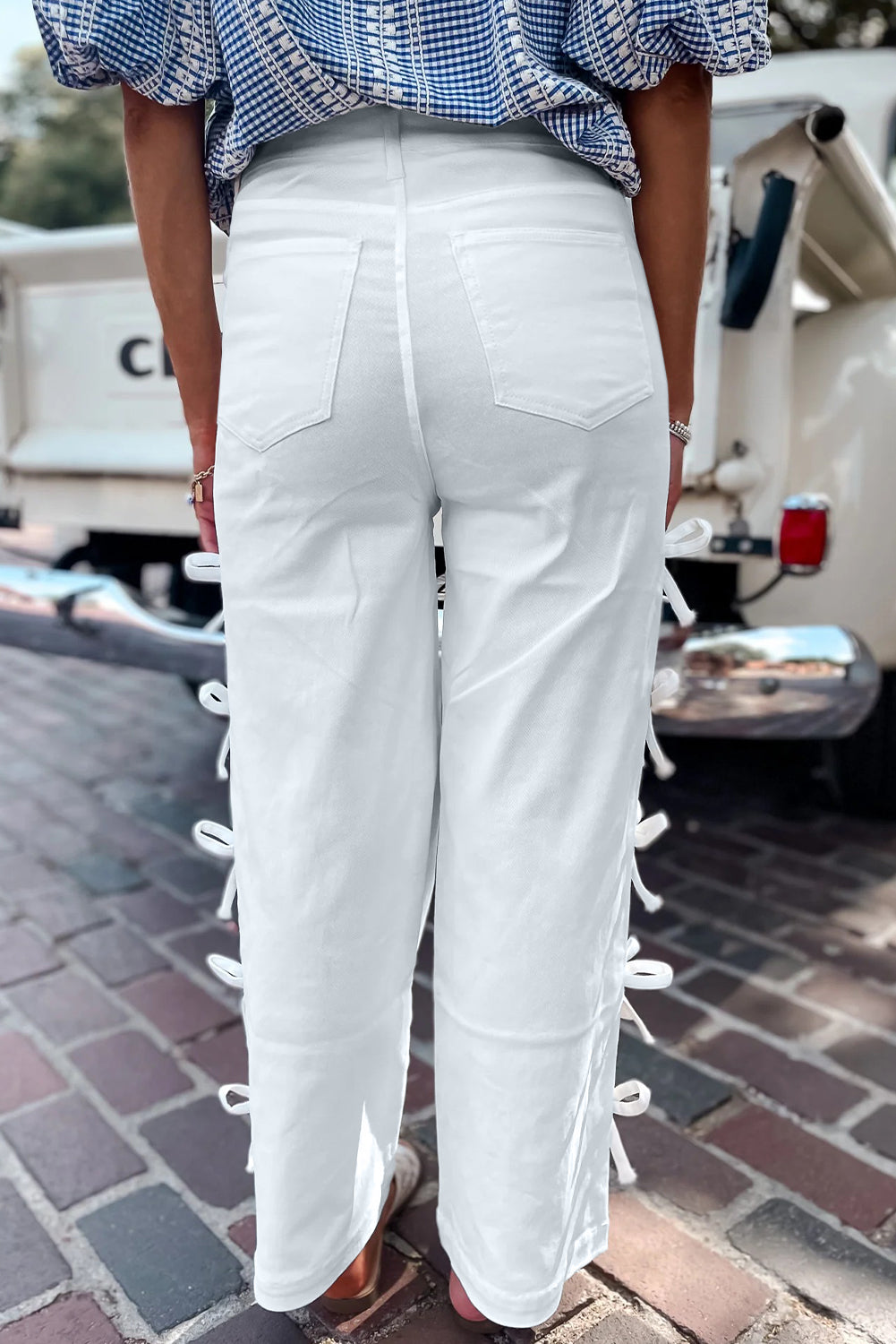 Bow Knot Side Straight Leg Jeans