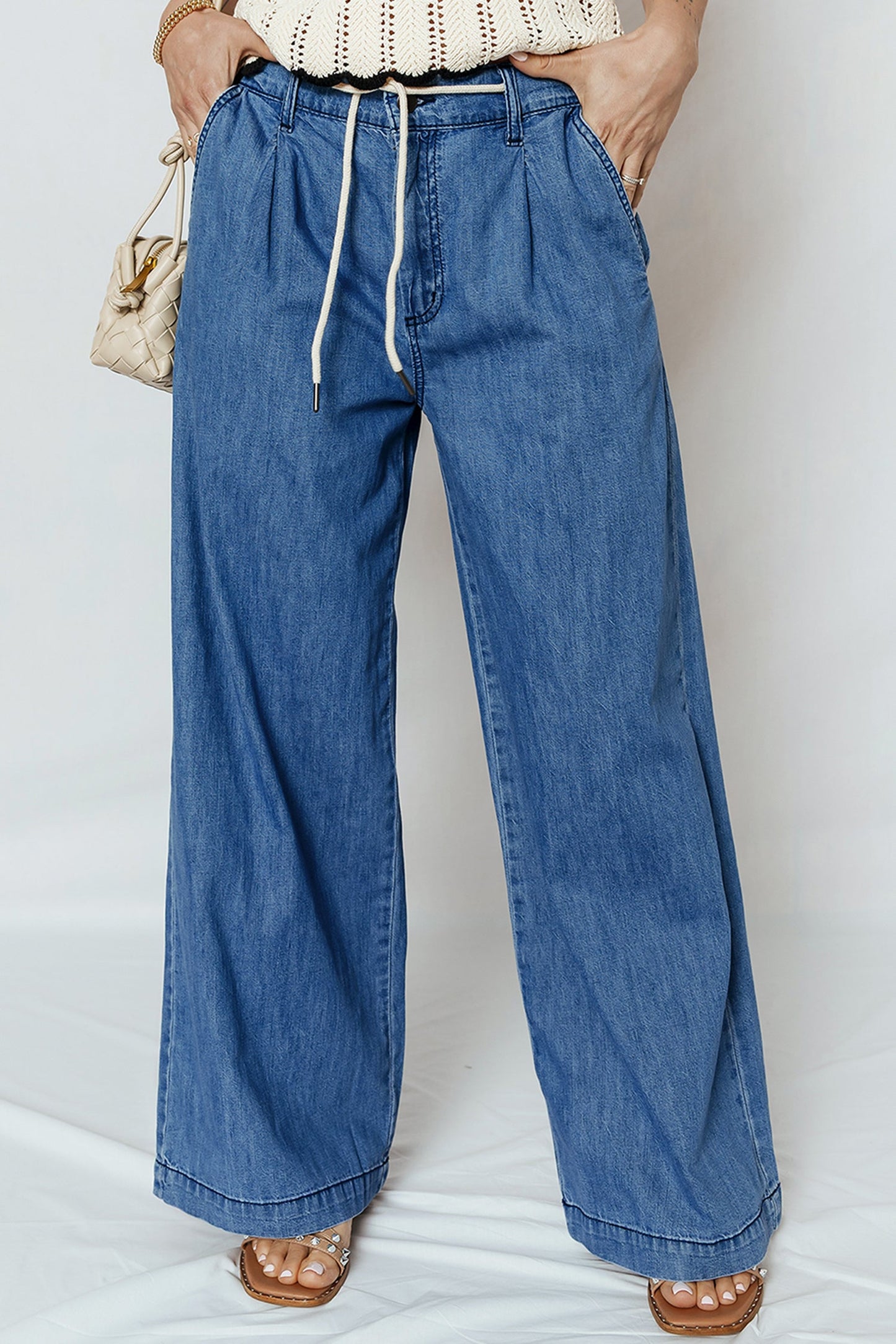 Tie Waist Wide Leg Denim