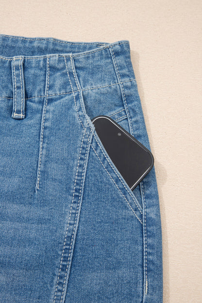 Sky Wash Cuffed Barrel Jeans