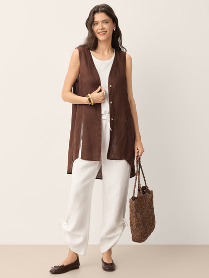 Linen Convertible Drawstring Hem Wide-Leg Pants