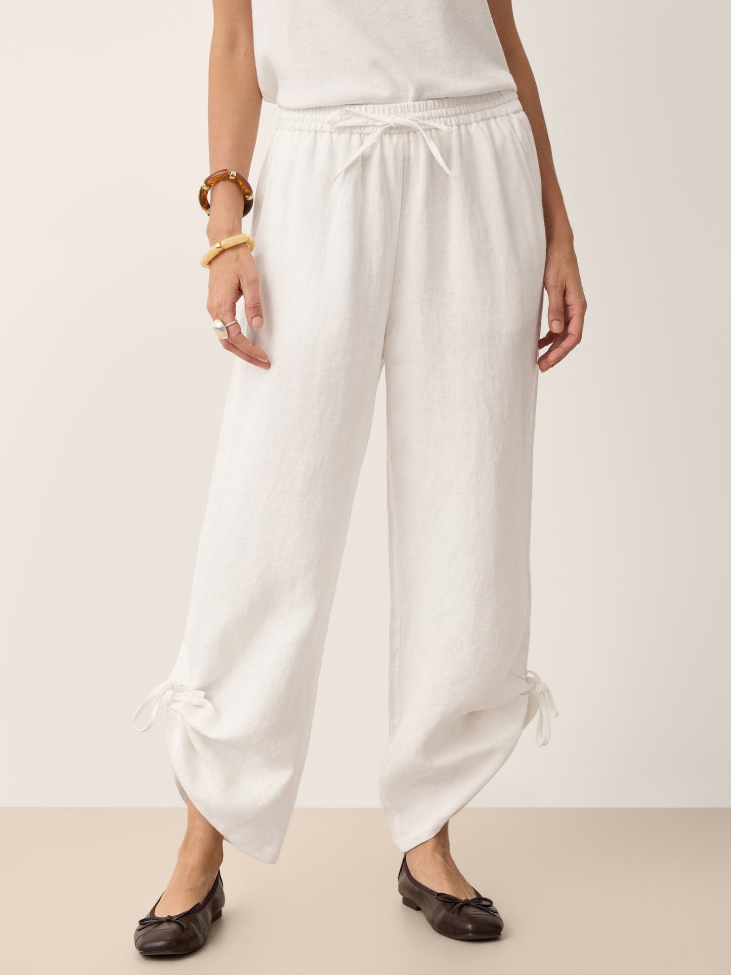 Linen Convertible Drawstring Hem Wide-Leg Pants