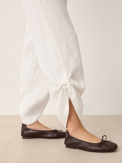 Linen Convertible Drawstring Hem Wide-Leg Pants