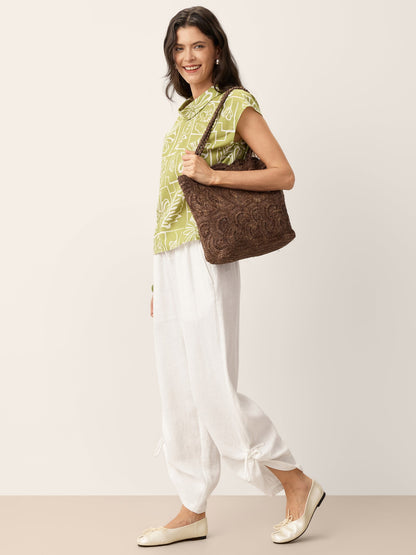 Linen Convertible Drawstring Hem Wide-Leg Pants