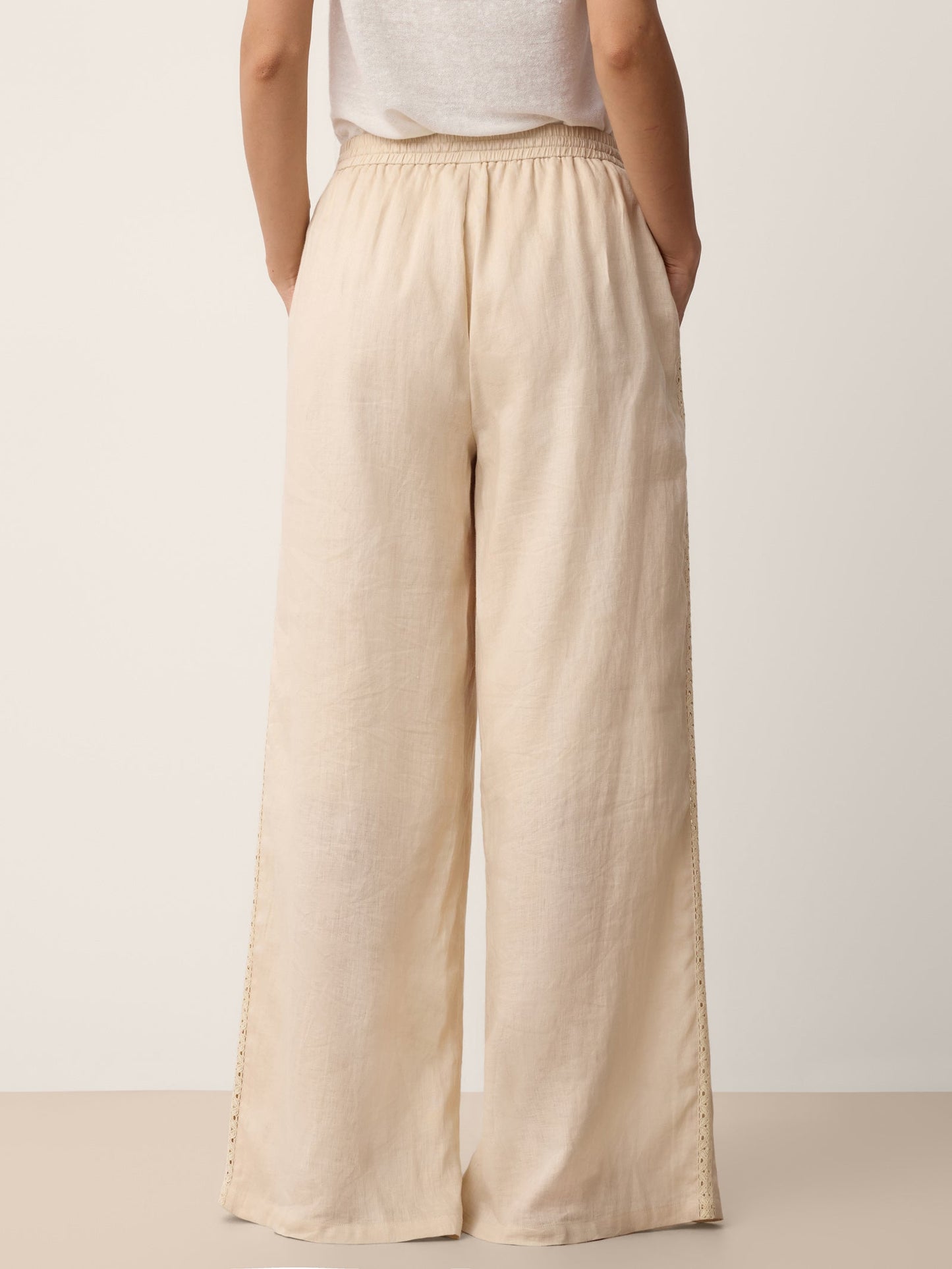 Linen Lace-Panel Split-Hem Pants