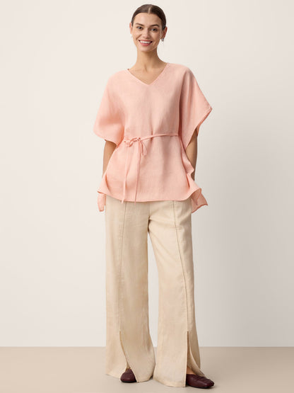 Linen Lace-Panel Split-Hem Pants