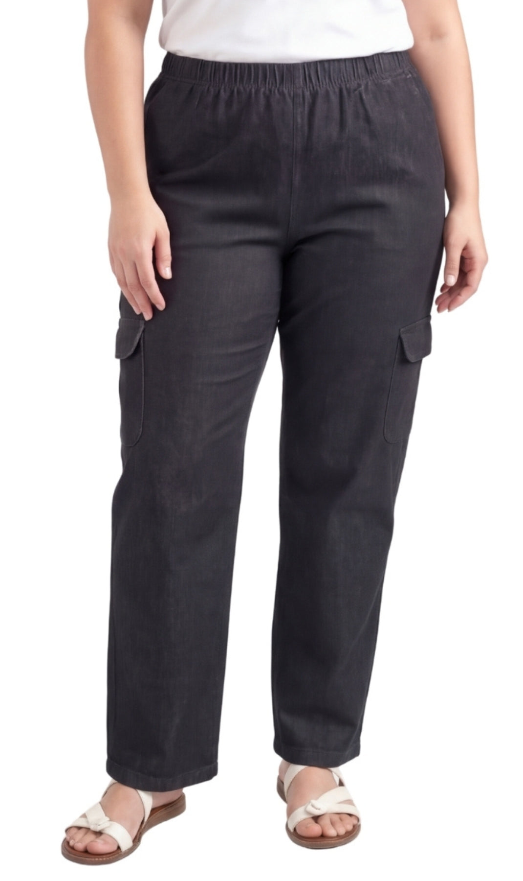 Pull-On Denim Cargo Pants