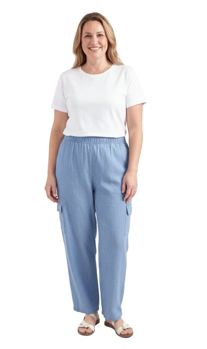Pull-On Denim Cargo Pants