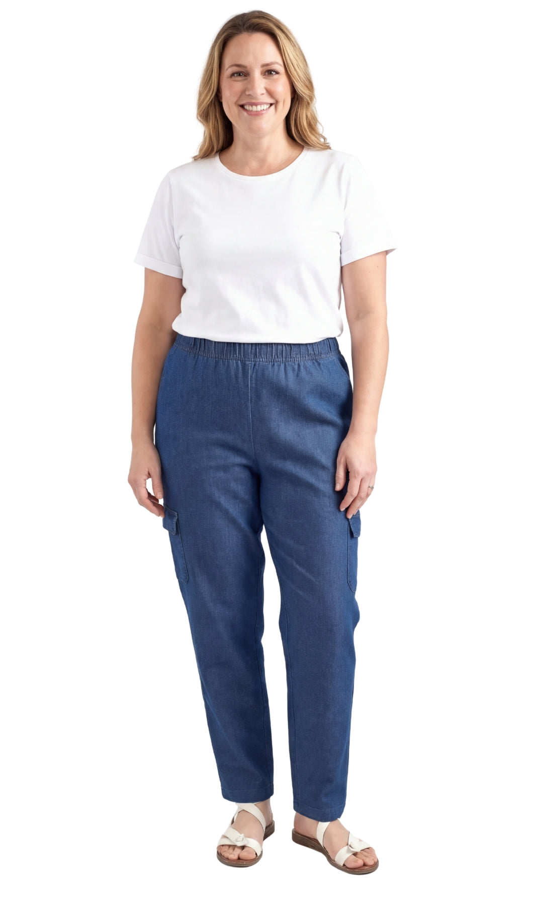 Pull-On Denim Cargo Pants