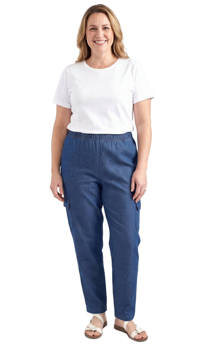Pull-On Denim Cargo Pants