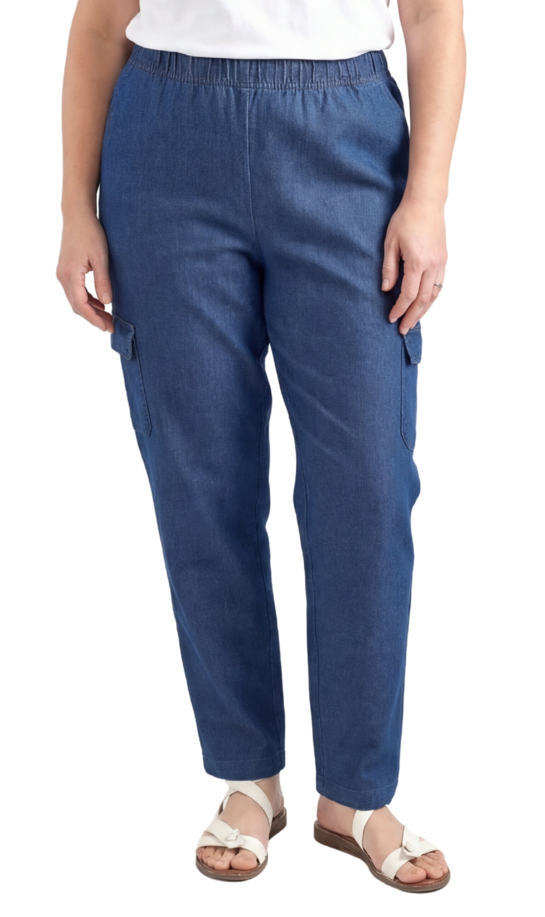 Pull-On Denim Cargo Pants