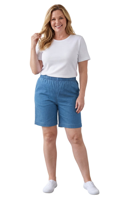 Pull-On Denim & Twill Shorts