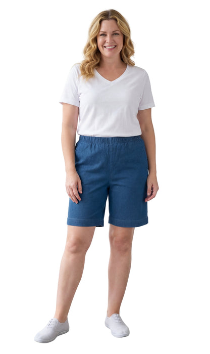 Pull-On Denim & Twill Shorts