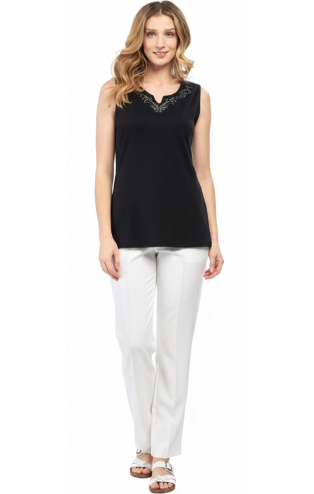 Rhinestone Notch V-Neck Sleeveless Tank