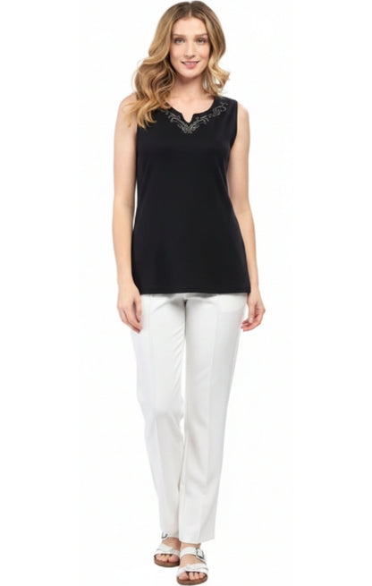 Rhinestone Notch V-Neck Sleeveless Tank