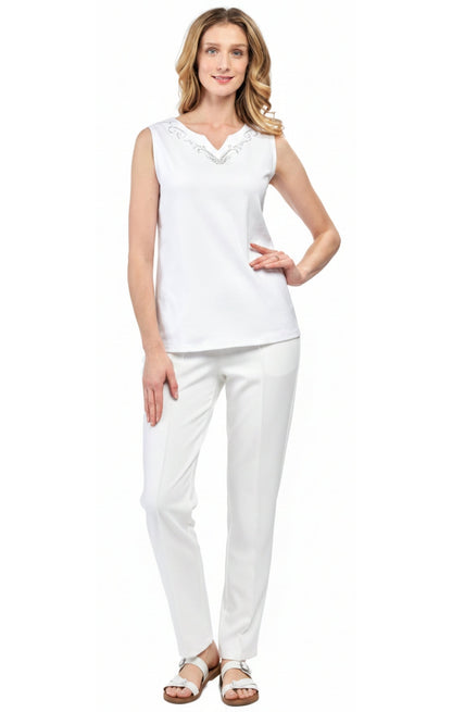 Rhinestone Notch V-Neck Sleeveless Tank