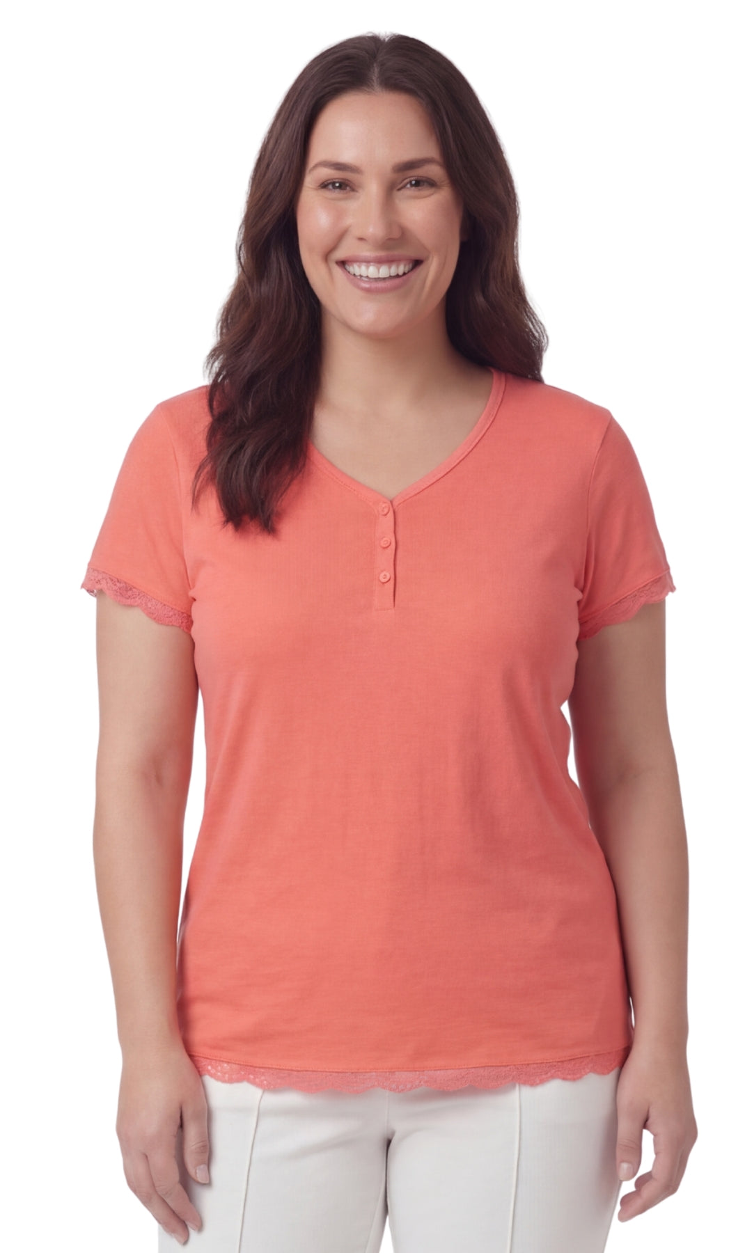 Short Sleeve V-Neck Henley Placket Tee