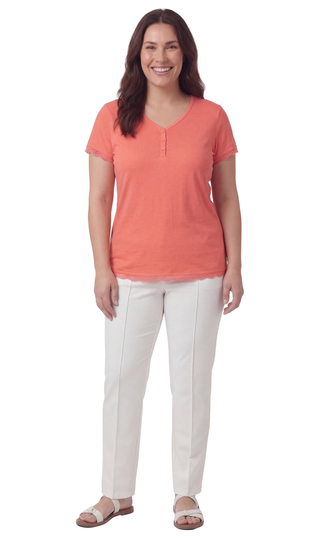 Short Sleeve V-Neck Henley Placket Tee