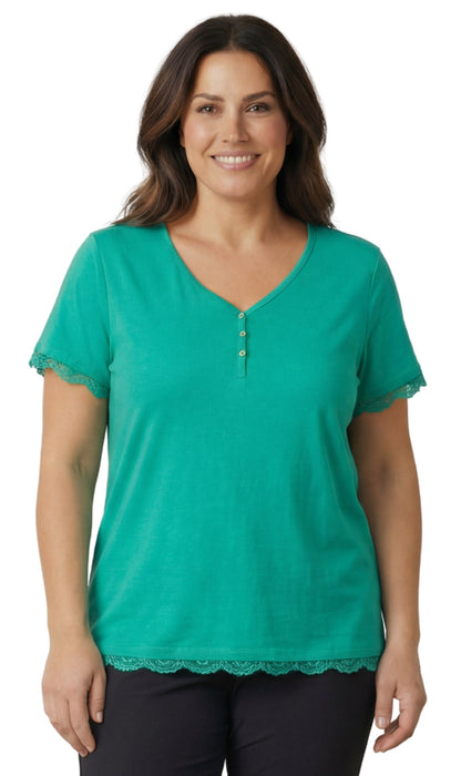 Short Sleeve V-Neck Henley Placket Tee