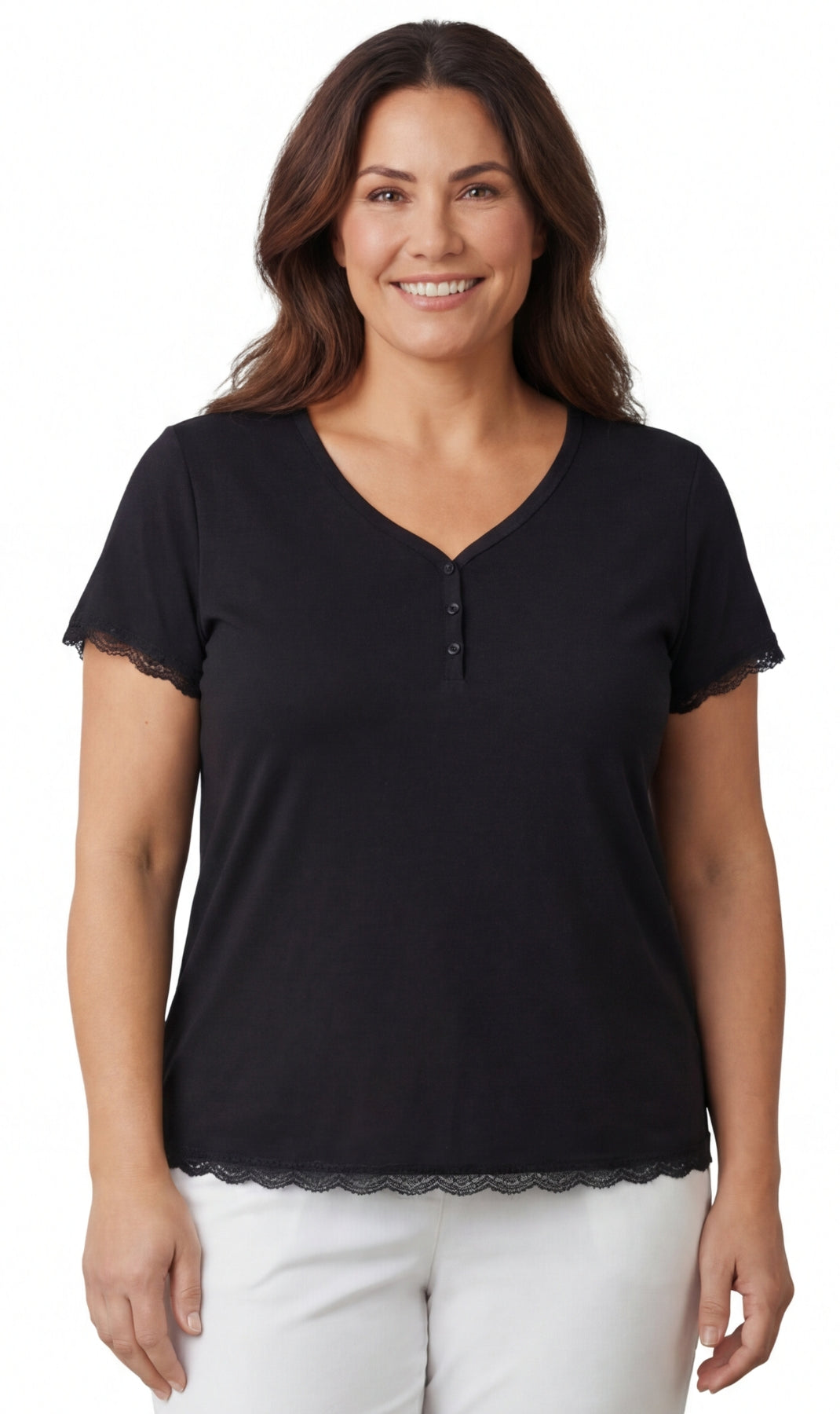 Short Sleeve V-Neck Henley Placket Tee